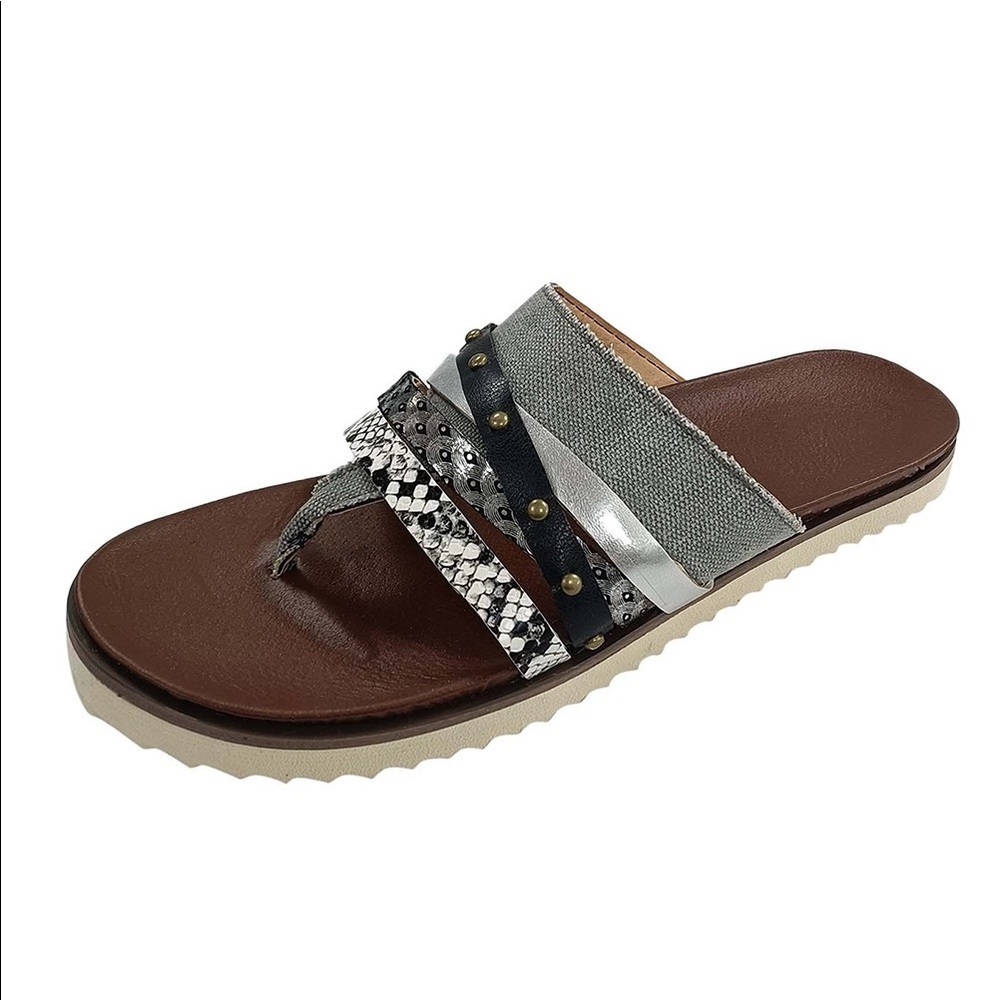 Gray Snakeskin Criss Cross Vintage Slippers
